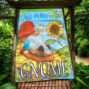 Meadow Creek 3D Garden Flag No Place Like Gnome Sunflower Outdoor Decor 18" NWT